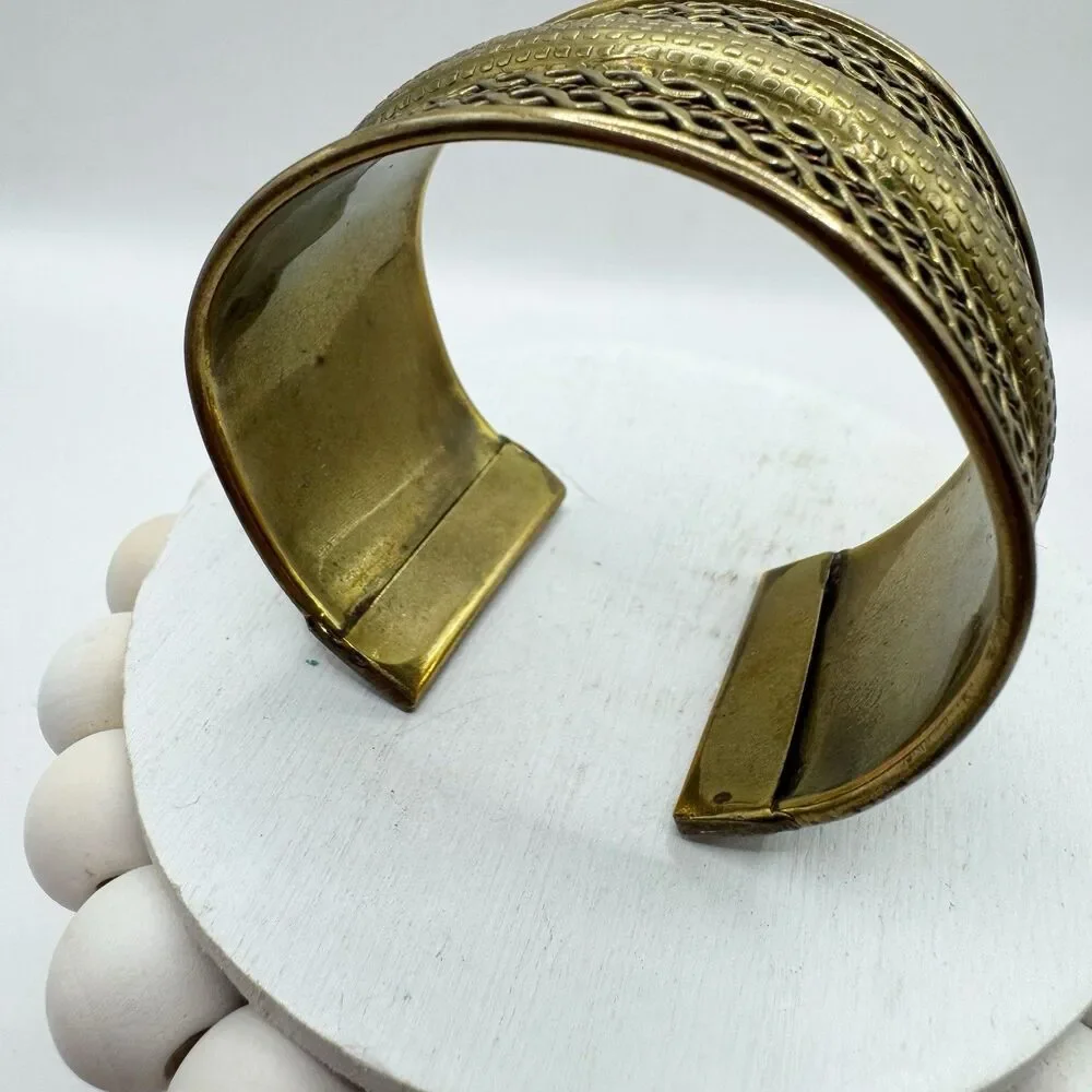 Brass Cuff Bracelet Rope Textured Brass Copper Wide Bohemian Boho